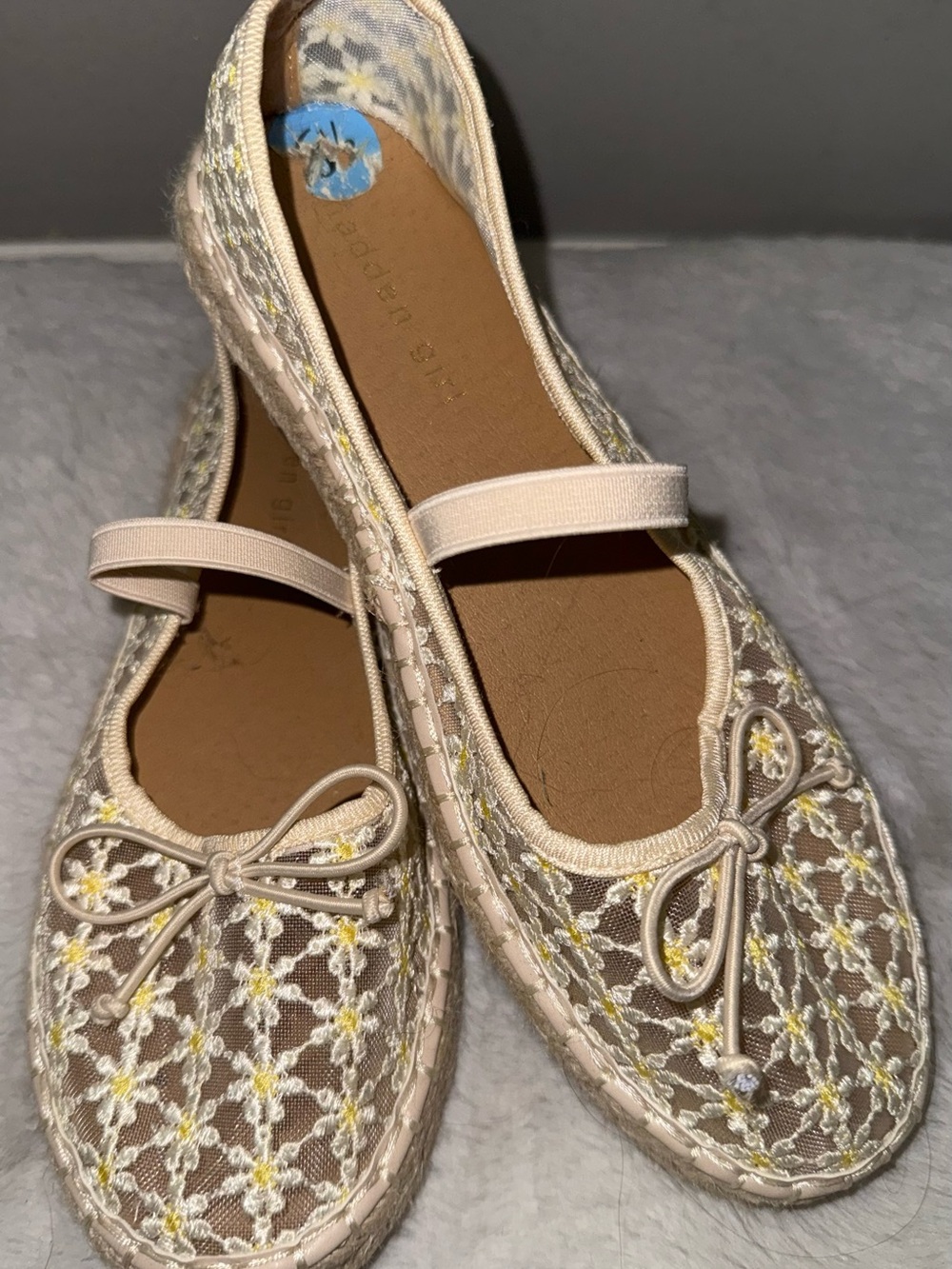 Madden Girl Beige Floral Lace Mary Jane Flats